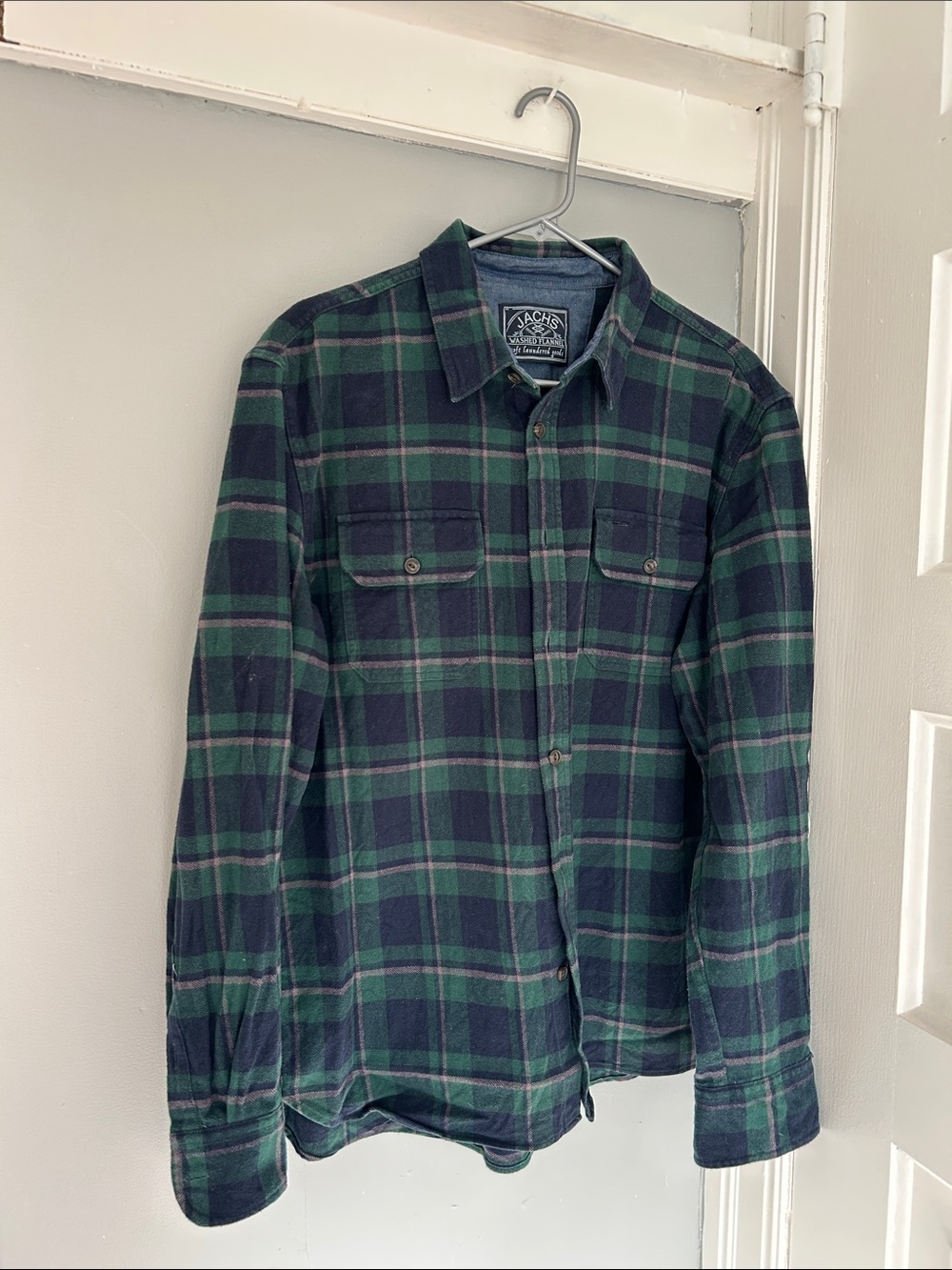 Jachs Green & Navy Plaid Flannel Shirt